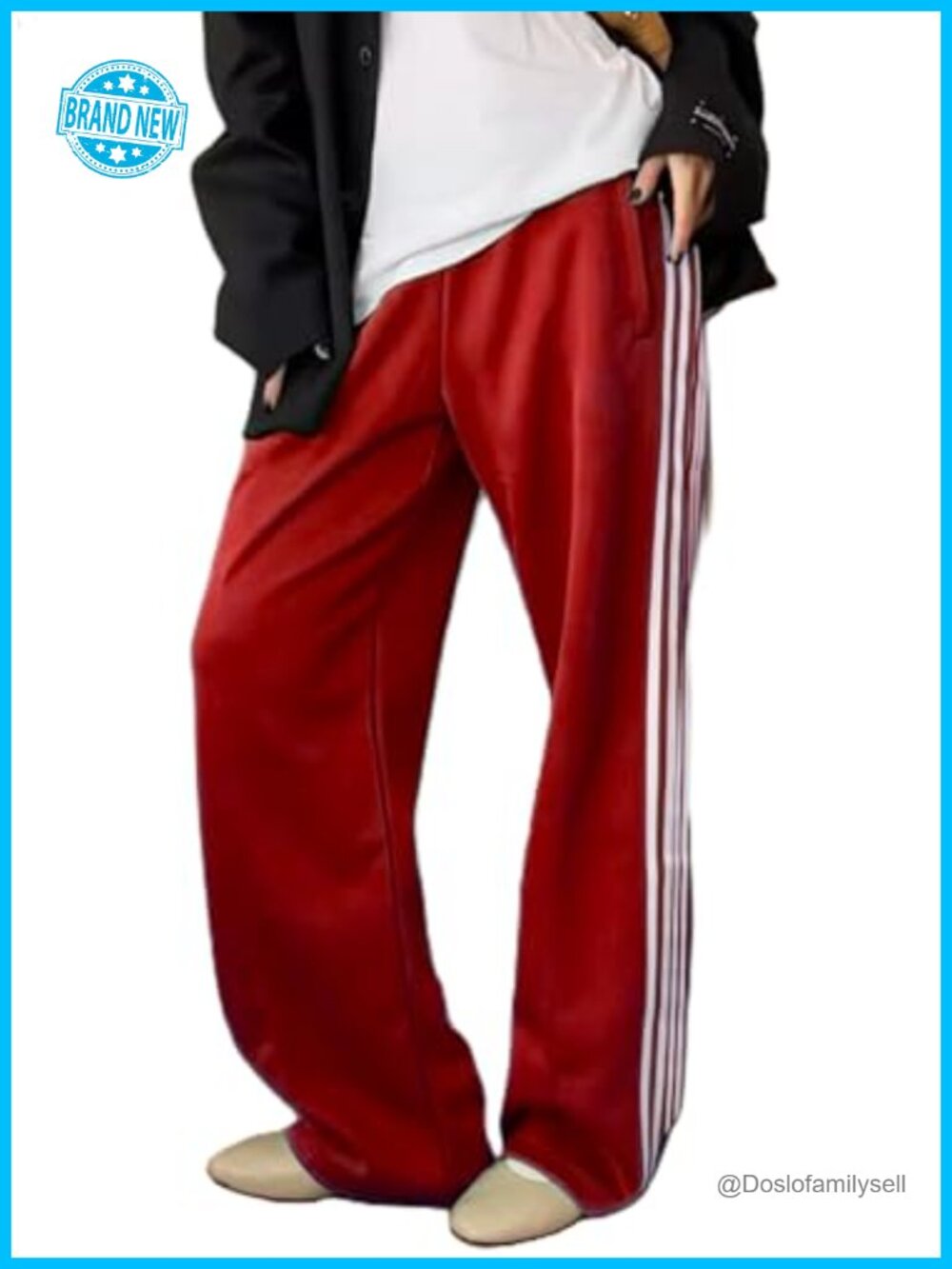 Women Striped Track Pants Elastic Waist Straight Leg Sweatpants Joggers with